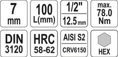 YATO Nadstavec predĺžený 1/2" bit Imbus H7