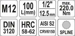 YATO Nadstavec predĺžený 1/2" bit viaczubý M12