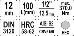 YATO Nadstavec predĺžený 1/2" bit Imbus H12