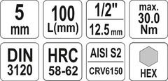 YATO Nadstavec predĺžený 1/2" bit Imbus H5