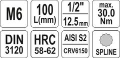 YATO Nadstavec predĺžený 1/2" bit viaczubý M6