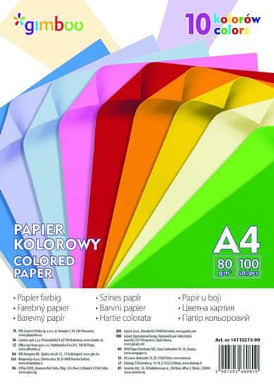 Gimboo Sada farebných papierov A4 80 g/m2, 100 listov, mix farieb
