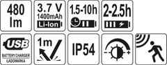 YATO Svietidlo čelovka COB/OSRAM LED 480lm