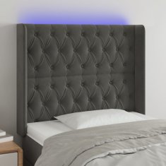 Vidaxl Čelo postele s LED tmavosivé 93x16x118/128 cm zamat