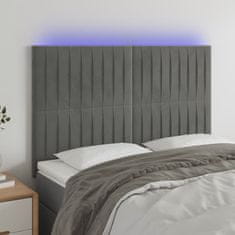 Vidaxl Čelo postele s LED bledosivé 144x5x118/128 cm zamat