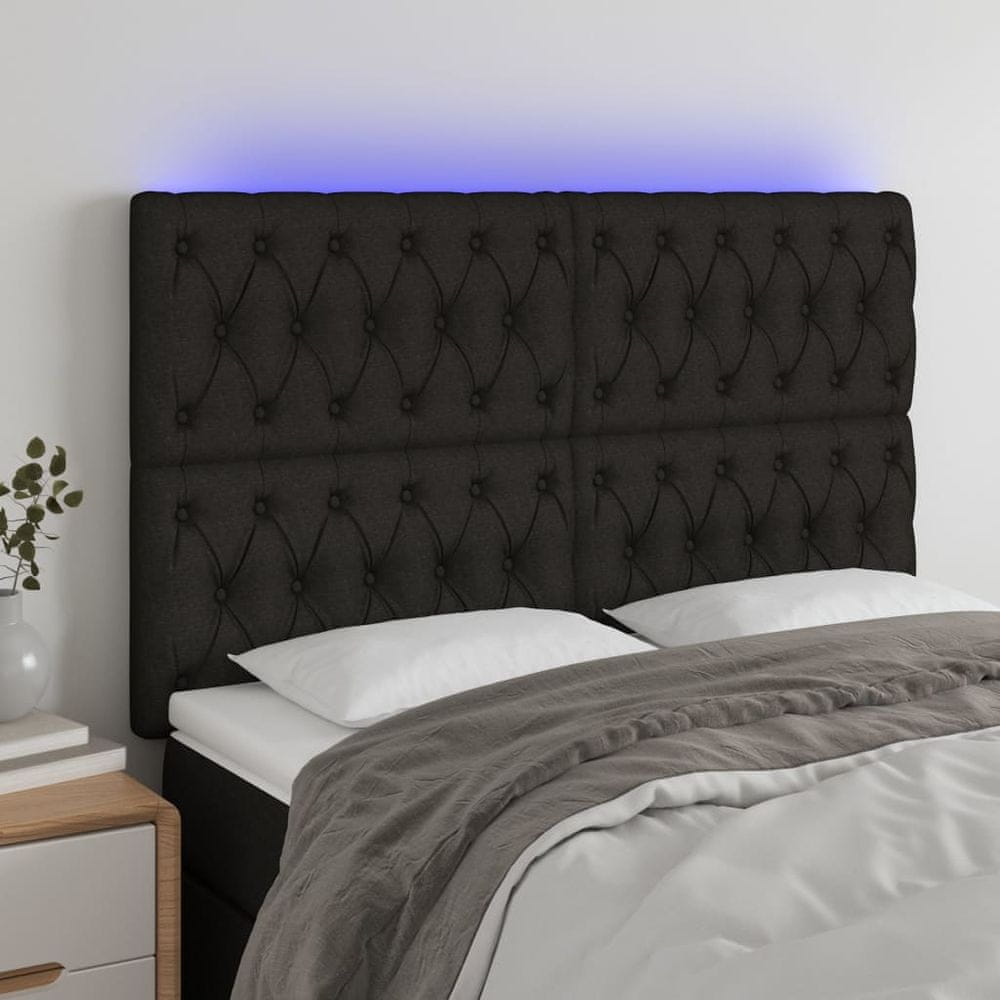 Vidaxl Čelo postele s LED čierne 144x7x118/128 cm látka