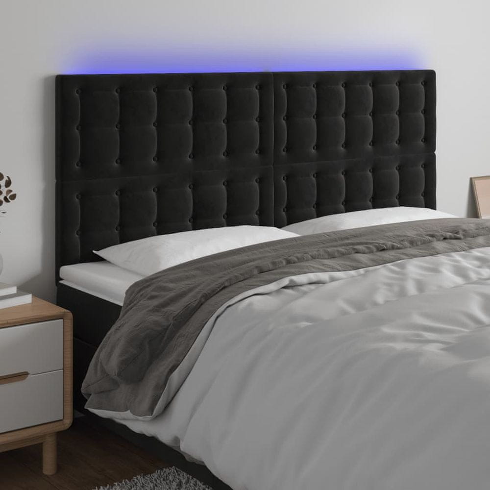 Vidaxl Čelo postele s LED čierne 200x5x118/128 cm zamat