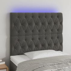 Vidaxl Čelo postele s LED tmavosivé 90x7x118/128 cm zamat