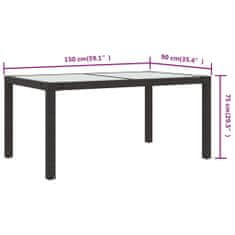 Petromila vidaXL Záhradný stôl 150x90x75 cm tvrdené sklo a polyratan hnedý