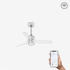 FARO Barcelona FARO JUST FAN XS LED, chróm / transparentný, stropný ventilátor 81cm SMART