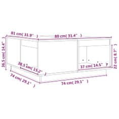 Vidaxl Konferenčný stolík sivý 80x81x36,5 cm borovicový masív