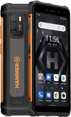 myPhone Hammer Iron 4 LTE, odolný výkonný telefón, vodotesný, veľká výdrž batérie, NFC duálny fotoaparát veľkokapacitná batéria podvodná kamera IP69 vojenský certifikát odolnosti MIL-STD-810G Droptest NFC OS Android 12 LTE Bluetooth 5.0 HD+ rozlíšenie