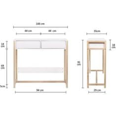 VERVELEY Konzola 2 zásuvky, jaseňová dyha a biela farba, D 76 x H 48 x V 88 cm, ANKARA
