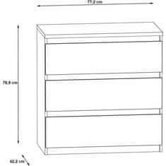 VERVELEY Komoda CHELSEA s 3 zásuvkami, matná biela, š 77,2 x gl. 42 x v 79,9 cm