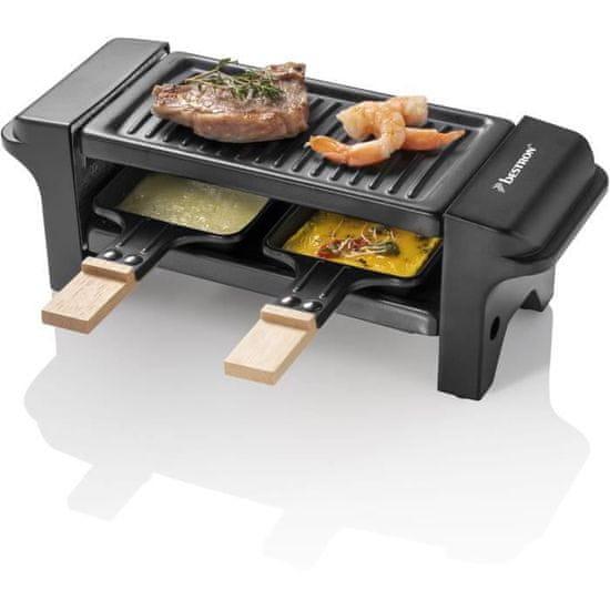 Bestron Bestron Raclette gril, mini gril pre 1 až 2 osoby, s panvičkami 2 a špízmi 2, 350 W, farba: čierna / drevo