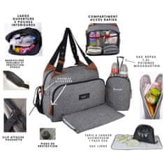 VERVELEY Baby on board, prebaľovacia taška, Titou bag Heather grey, 2 priehradky 8 vreciek, taška na obed, prebaľovacia podložka špinavé väzby taška na bielizeň