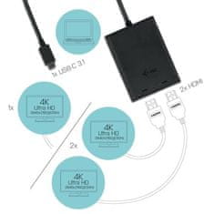VERVELEY Adaptér I-TEC USB-C 2x HDMI na 2x4K 30Hz