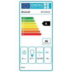 BRANDT BRANDT BHV6661B Nástenná strieška, Evakuácia / recyklácia, 524m3 vzduchu / h-61dB, 3 rýchlosti, D 60cm, čierna