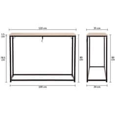 VERVELEY Konzola, kov a drevo, čierna, D 110 x H 35 x V 80 cm, MINSK