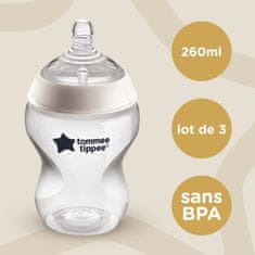 VERVELEY Tommee Tippee, dojčenské fľaše Closer to Nature, antikolikový ventil pre imitáciu prsníka, 260 ml, balenie 3 ks., Viacfarebné