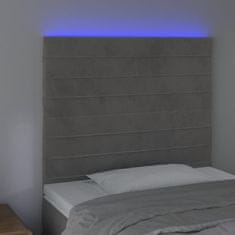 Vidaxl Čelo postele s LED bledosivé 100x5x118/128 cm zamat