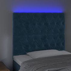 Vidaxl Čelo postele s LED tmavomodré 90x7x118/128 cm zamat