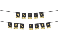 PartyDeco Banner Happy New Year čierno-zlatý 135x16cm