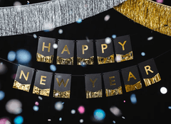 PartyDeco Banner Happy New Year čierno-zlatý 135x16cm