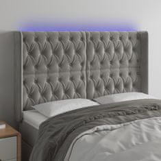 shumee Čelo postele s LED bledosivé 147x16x118/128 cm zamat