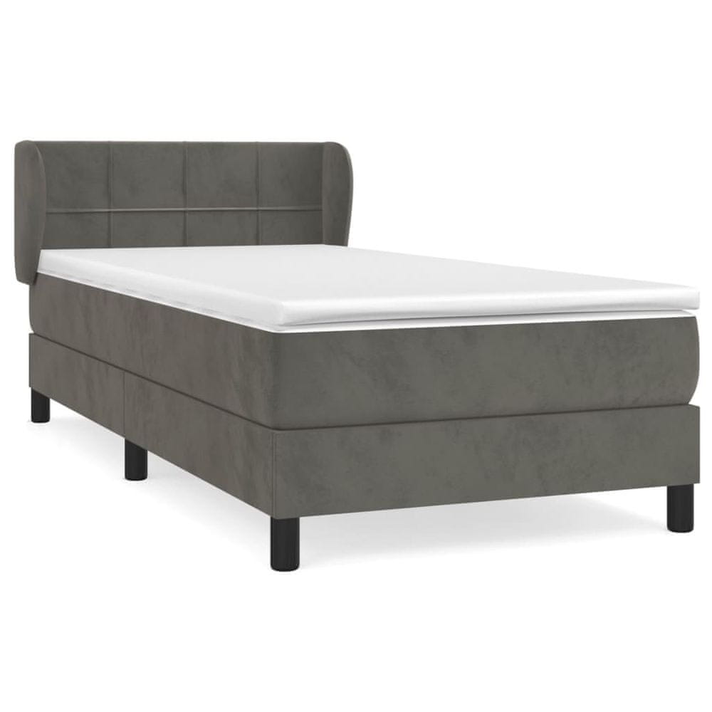 Vidaxl Posteľný rám boxspring s matracom tmavosivý 90x200 cm zamat