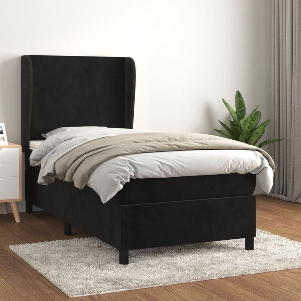 Vidaxl Posteľný rám boxspring s matracom čierny 100x200 cm zamat