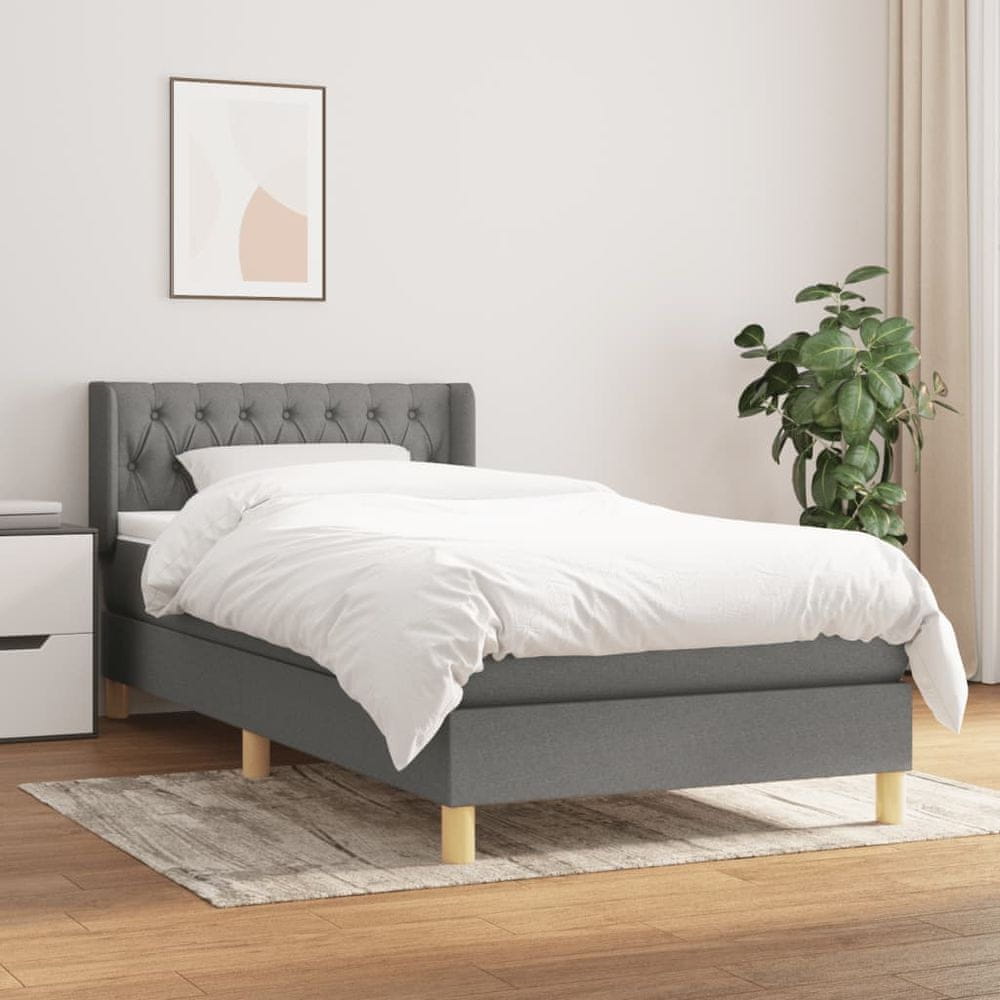 Vidaxl Boxspring posteľ s matracom tmavosivá 90x200 cm látka