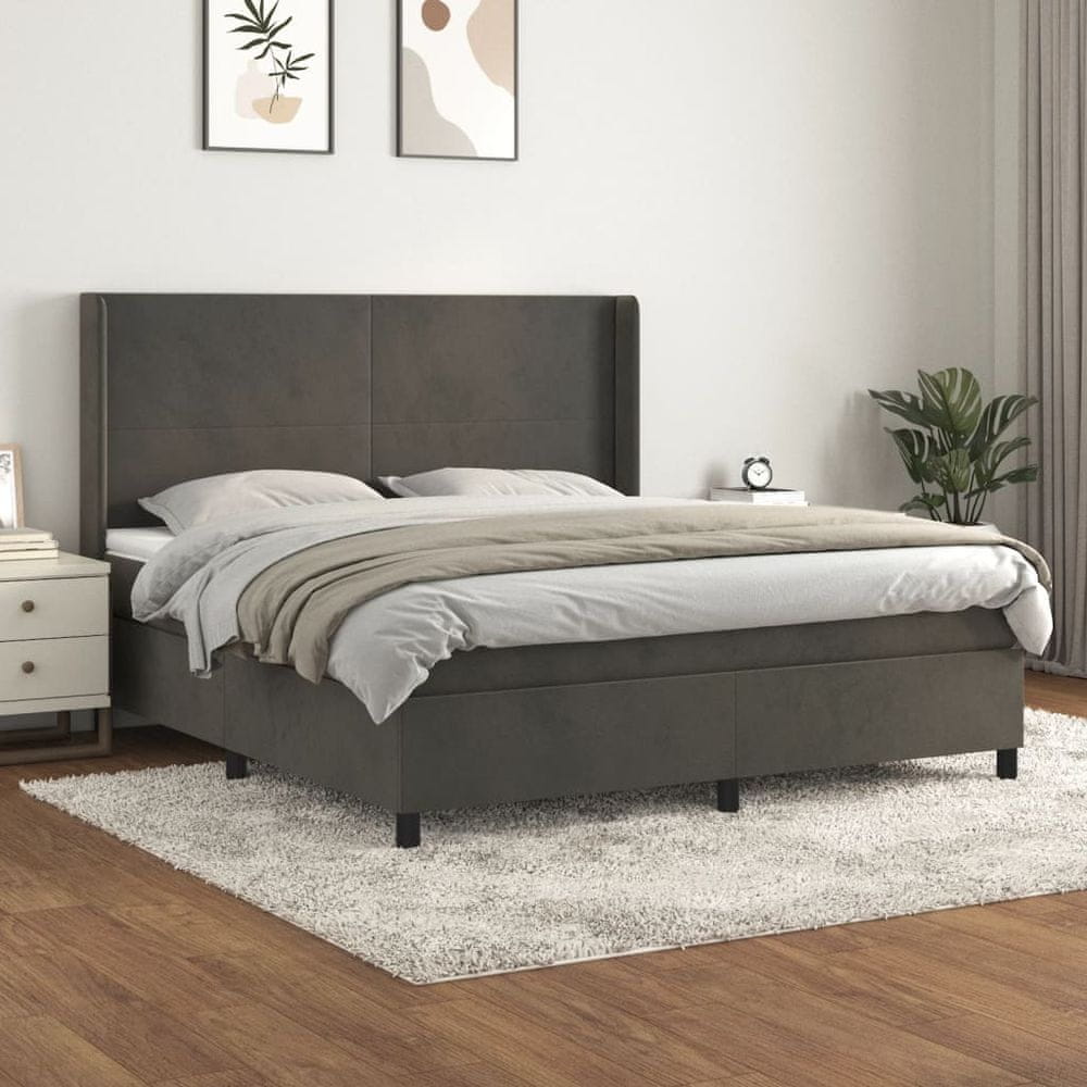 Petromila vidaXL Posteľný rám boxspring s matracom tmavosivý 160x200 cm zamat