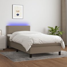 shumee Posteľ boxsping s matracom a LED sivohnedá 100x200 cm látka