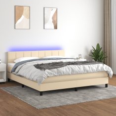 shumee Posteľ boxsping s matracom a LED krémová 180x200 cm látka