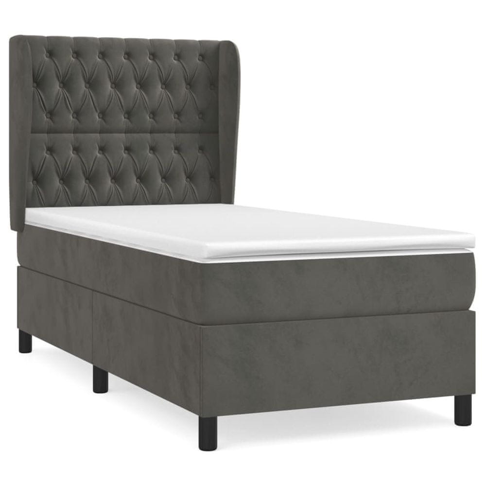 Vidaxl Posteľný rám boxspring s matracom tmavosivý 90x200 cm zamat