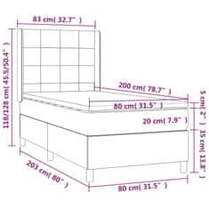 shumee Posteľ boxsping s matracom a LED tmavosivá 80x200 cm látka