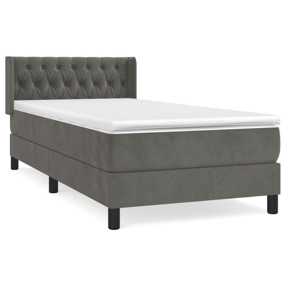 Vidaxl Posteľný rám boxspring s matracom tmavosivý 90x200 cm zamat