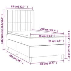 shumee Posteľ boxsping s matracom a LED tmavosivá 80x200 cm zamat