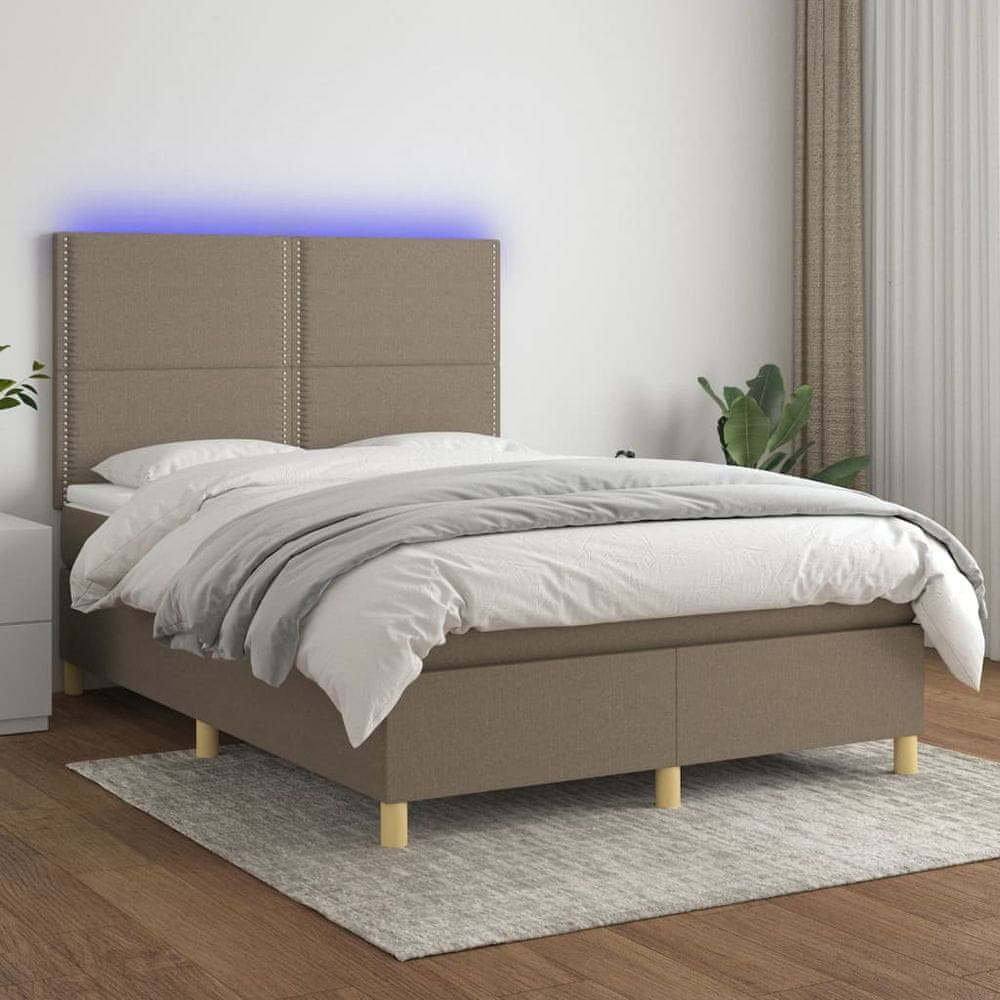 Vidaxl Posteľ boxsping s matracom a LED sivohnedá 140x200 cm látka