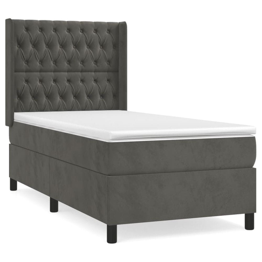 Vidaxl Posteľný rám boxspring s matracom tmavosivý 80x200 cm zamat