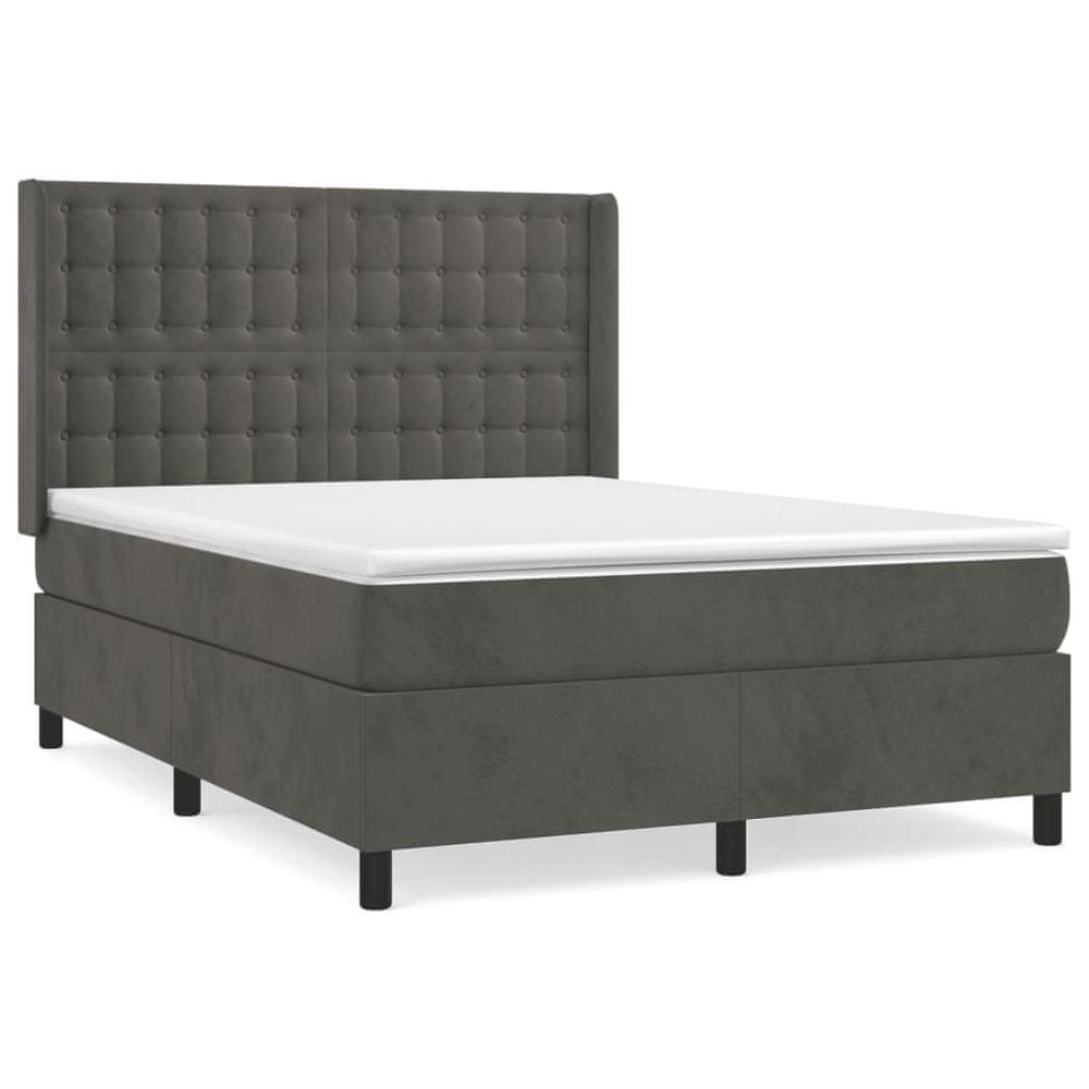 Vidaxl Posteľný rám boxspring s matracom tmavosivý 140x200 cm zamat