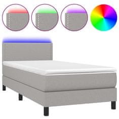 shumee Posteľ boxspring s matracom a LED bledosivá 100x200 cm látka