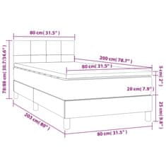 shumee Posteľ boxsping s matracom a LED bledosivá 80x200 cm látka