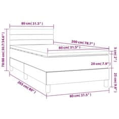 shumee Posteľ boxsping s matracom a LED bledosivá 80x200 cm látka