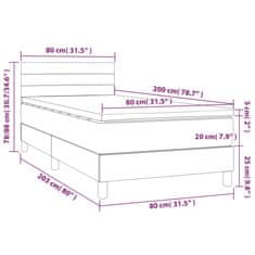 shumee Posteľ boxsping s matracom a LED tmavosivá 80x200 cm látka