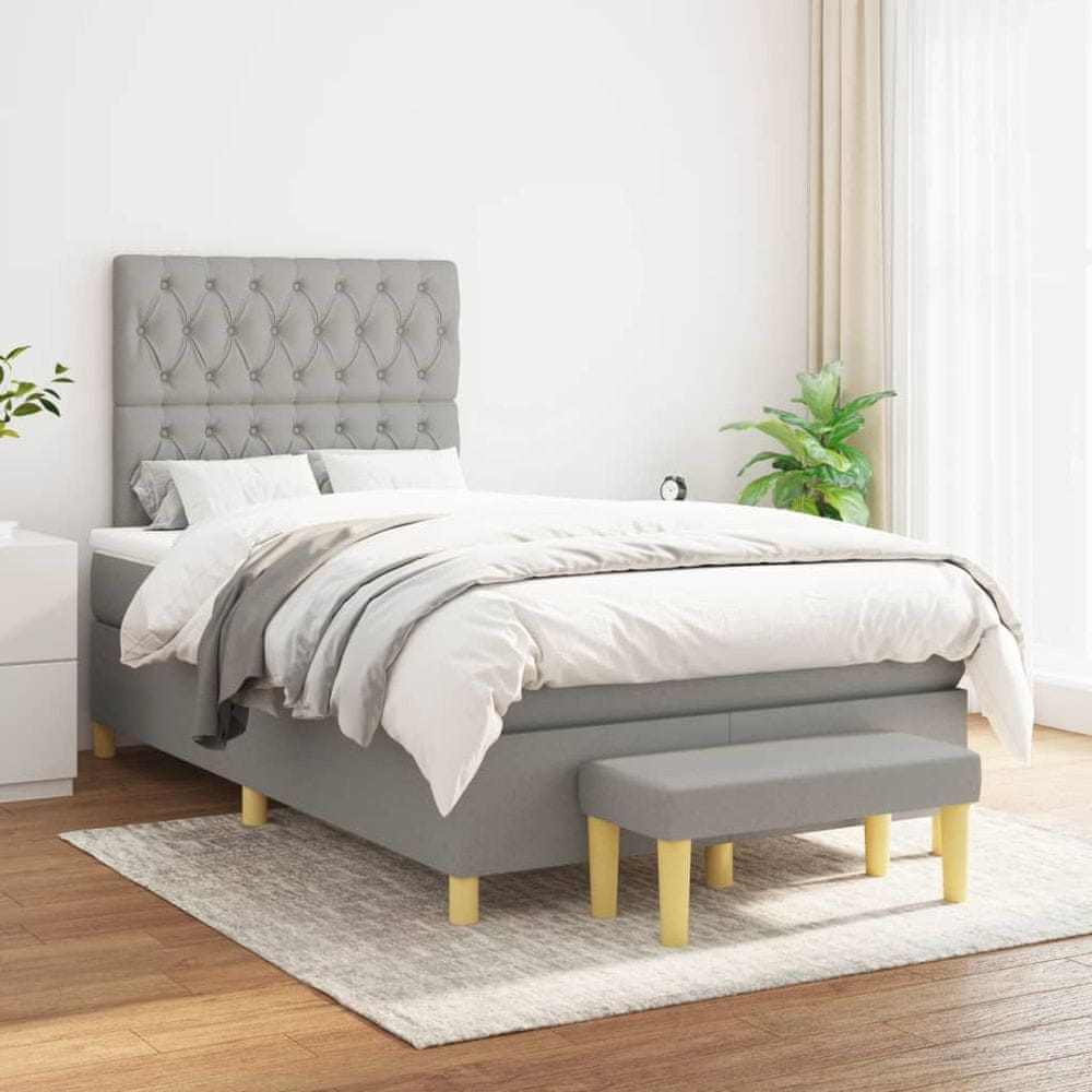 Vidaxl Boxspring posteľ s matracom bledosivá 120x200 cm látka