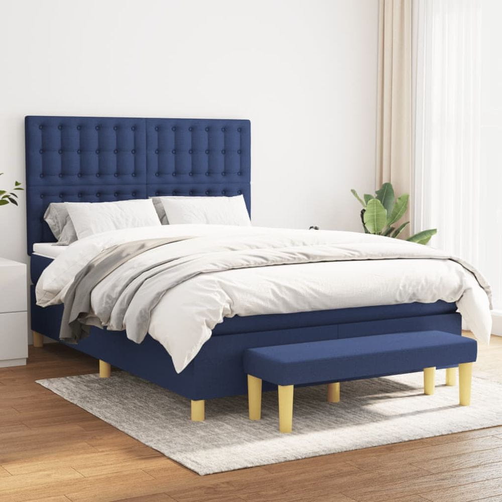 Petromila vidaXL Boxspring posteľ s matracom modrý 140x190 cm látka