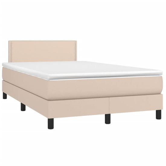 shumee Boxspring posteľ+matrac a LED, kapučínová 120x190cm, umelá koža