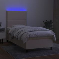 shumee Posteľ boxsping s matracom a LED krémová 90x200 cm látka